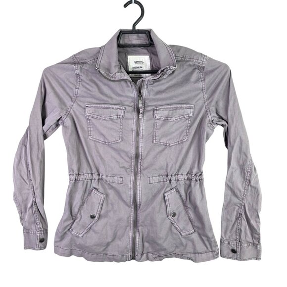 Womens Sonoma Gray Utility Jacket Full Zip Long Sleeve Cotton Stretch Size M - Picture 1 of 8